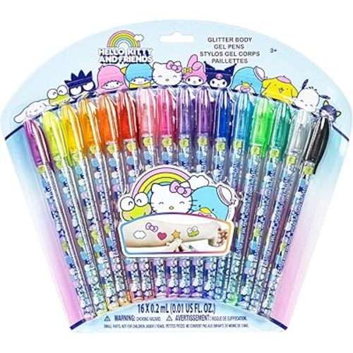 Hello Kitty and Friends 16 Piece Glitter Pen Body Art Set, Glittery and Bright Colors, Ages 3 by Townley Girl