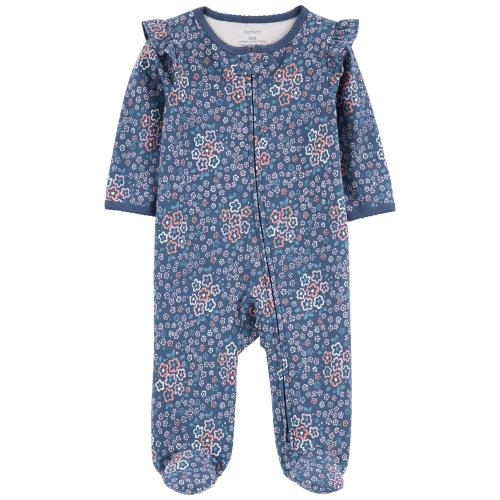 Baby Floral 2-Way Zip Cotton Sleep & Play Pajamas - 9M - Style,Blue