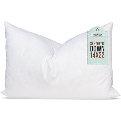Pillowflex Synthetic Down Pillow Insert - 14x22 Down Alternative Pillow, Ultra Soft Body Pillow, Large Standard Body Bed Sleeping Pillow - 1 Decorative Pillow Form