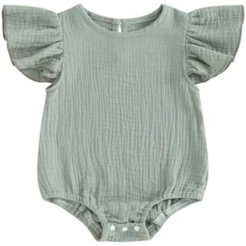 Newborn Infant Baby Girl Fly Sleeve Solid Ruffle Romper Bubble Bodysuit Jumpsuit Casual Clothes One Piece Outfit
