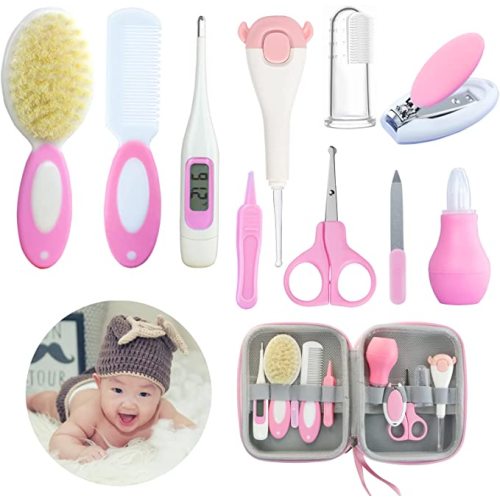 ZELINYE Baby Care Kits,Baby Grooming Kit,10 in 1 Newborn Essentials Must Haves,Baby Nail Clippers Baby Brush Baby Comb Earpick Nose Cleaning Tool Baby Nail File Nursing Baby Kit (Pink)