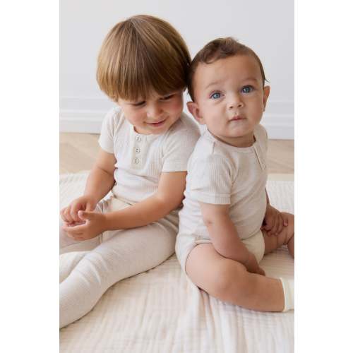 Organic Cotton Modal Darcy Rib Tee Bodysuit - Oatmeal Marle