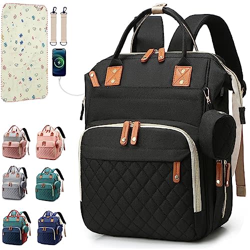 SHITIESHOU Diaper Bag Backpack Baby Bag, Baby Girl Boy Diaper Bag for Dad Mom with Pad, 16 Pockets, Pacifier Case, Large Diaper Bags Unisex for Travel (Black)