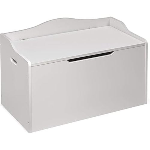 Badger Basket Kid's Wooden Toy Box and Storage Bench Seat with Safety Hinge - White