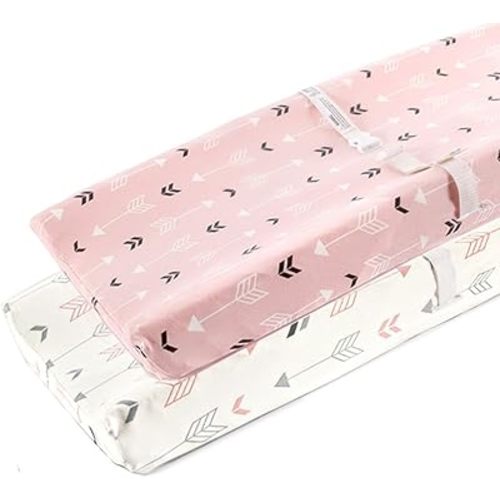 Stretchy Changing Pad Covers BROLEX 2 Pack Jersey Knit Change Pad Covers for Girls Boys,Pink & White Arrow