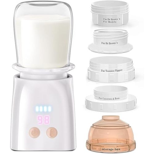 Bottle Warmer, Fast Heating Portable Bottle Warmer with 4 Adapters, Rechargeable Travel Bottle Warmer with Smart Temperature Control, Cordless Baby Bottle Warmer for Breastmilk or Formula
