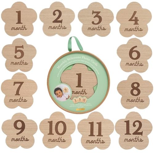 Kate & Milo Flower Milestone Props, Double-Sided Baby Announcement Discs, Baby Girl Announcement, Photo Prop for Monthly Pregnancy Journey and Baby Milestones, 1-12 Months