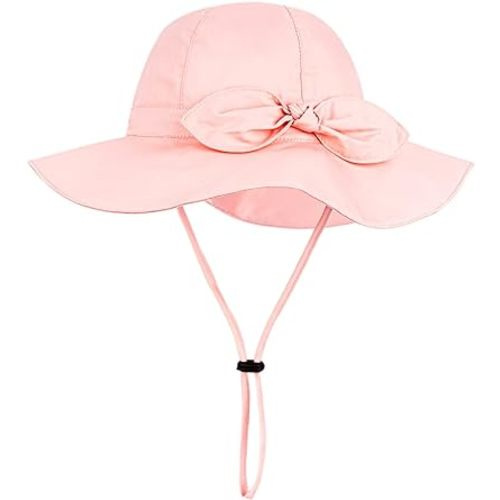 Baby Girl Sun Hat with UPF 50+ Outdoor Adjustable Beach Hat with Wide Brim Bucket Hats - 12-24 Months - Pink
