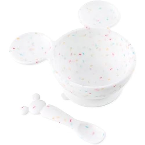 Bumkins Disney Baby Bowl, Silicone Feeding Set with Suction for Baby and Toddler, Includes Spoon and Lid, First Feeding Set, Essentials for Baby Led Weaning, Babies 4 Months Up, Mickey Mouse Vanilla
