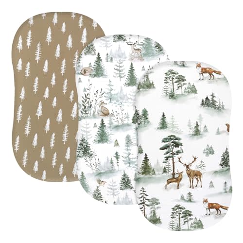PHF 3 Pack Soft Bassinet Sheets, Woodland Breathable Comfy Cradle Sheets for Baby Boys Girls Neutral, No Slip Universal Fit for Most Cradle and Bassinet Mattress, Woodland