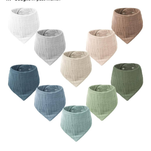 Konssy Muslin Baby Bibs 10 Pack Baby Bandana Drool Bibs 100% Cotton for Unisex Boys and Girls, Soft Absorbent Set for Teething and Drooling