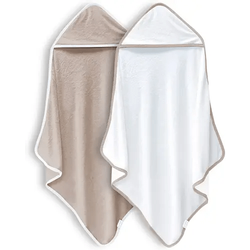 BAMBOO QUEEN 2 Pack Baby Bath Towel - Rayon made from bamboo, Ultra Soft Hooded Towels for Babies,Toddler,Infant - Newborn Essential -Perfect Baby Registry Gifts (White and Brown, 30 x 30 Inch)