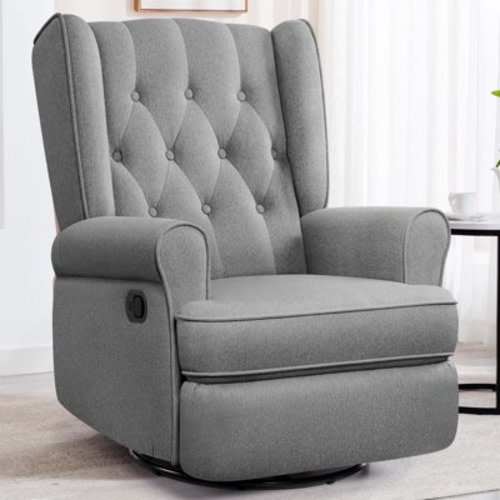 COOLHUT Swivel Rocker Recliner Chair for Adults, Glider Recliner Chairs with Comfy Linen Fabric, Wing Back Accent Chair with Lumbar Support & Overstuffed Arms for Living Room & Home Teatre, Beige