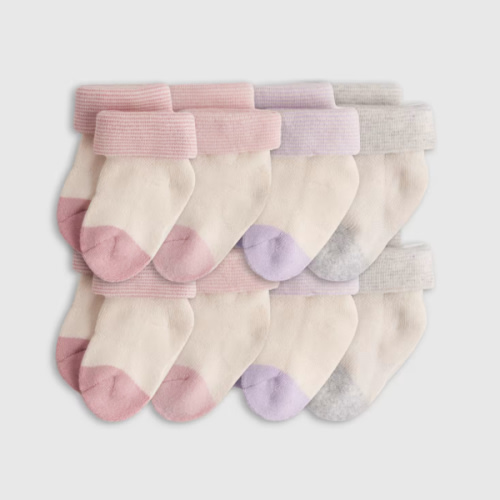 Organic Cotton Blend Fold Over Socks, Baby Girl 8-Pack, 0-6M