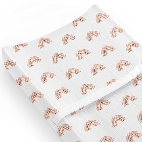 Changing Pad Cover for Baby Girls Boys, Muslin Changing Table Pad Covers with Boho Style, Neutral Color Soft and Breathable (Rainbow)