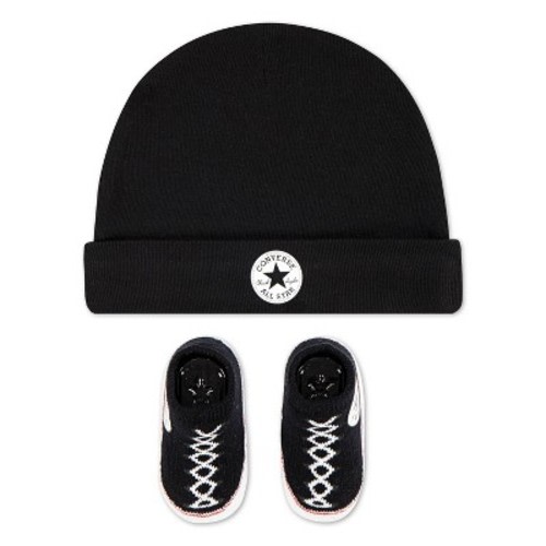 Converse Baby Beanie with Booties Gift Box Set - Black 0-6M
