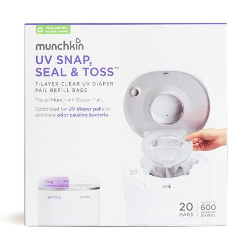 Munchkin® UV Snap, Seal & Toss™ Diaper Pail Refill Bags, Holds up to 600 Newborn Diapers, 20 Pack