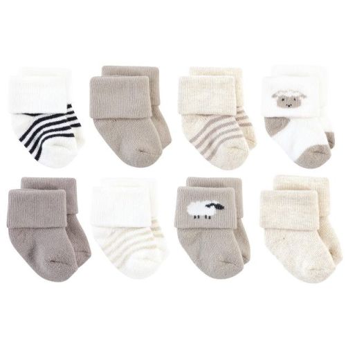 Hudson Baby Basics Infant Baby Cozy Terry Socks 8-Pack, Cozy Lambkin, 0-6 Months