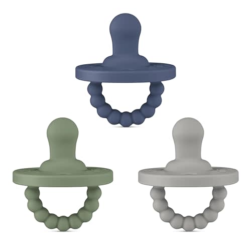 Ryan & Rose Cutie PAT All-in-One Pacifier and Teether Massaging Teething Ring and Hideaway Binky for Growing Babies (Prep (3 Pack), Flat)