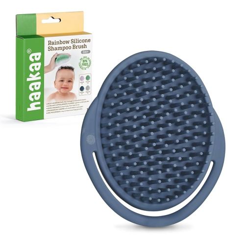 haakaa Silicone Shampoo Brush - Cradle Cap Brush Comb - Baby Hair Scrubber - Newborn Essentials - 1pk-Steel Blue