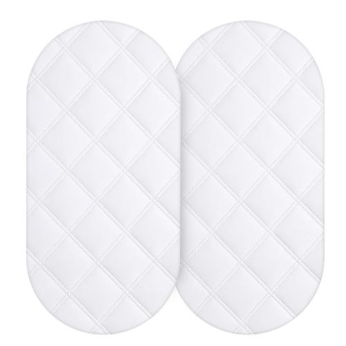 Yoofoss Waterproof Bassinet Mattress Pad Cover 2 Pack Fit for Hourglass/Oval Bassinet Mattress, Baby Bassinet Mattress Protector for Boys and Girls 32X16in White