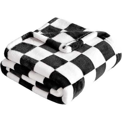 Yurhap Checkered Baby Blanket Fleece Baby Blankets for Boys Girls, Ultra Soft Cozy Fluffy Infant Toddler Newborn Receiving Blankets for Crib Stroller, 30''x40'', Black