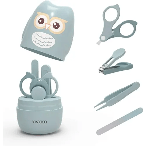 Baby Nail Kit, 4-in-1 Baby Nail Care Set with Cute Case, Baby Nail Clipper, Scissor, Nail File & Tweezer, Baby Manicure Kit and Pedicure kit for Newborn, Infant, Toddler, Kids-Owl Blue