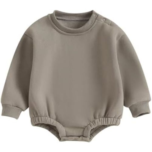 Gueuusu Newborn Warm Sweatshirt Romper Baby Boy Girl Solid Crewneck Long Sleeve Fleece Sweater Bodysuit Thick Winter Clothes