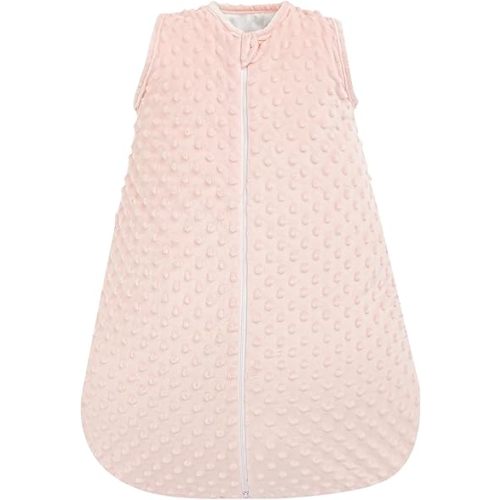 PHF Baby Sleep Sack 2.5 TOG with Plush Minky Dot, 0-6 Months Winter Baby Wearable Blanket with 2-Way Zipper, Warm Comfy Quilted Cotton Sleeping Bags, 3-Layers Design Sleep Sack, Small Size, Pink