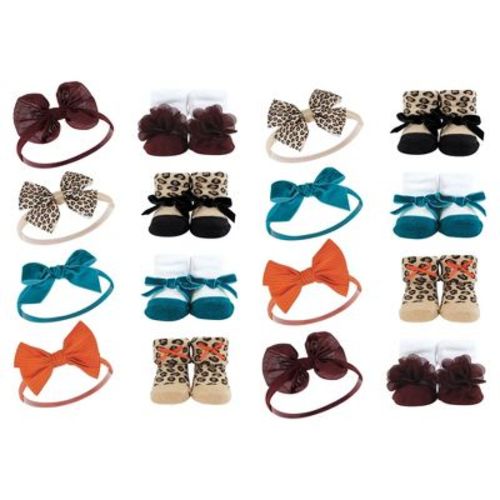 Hudson Baby Infant Girl 16Pc Headband and Socks Giftset, Fall Leopard, One Size