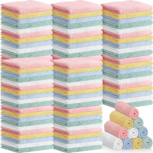 Newwiee 120 Pack Baby Washcloths 9 x 8 Inch Coral Fleece Baby Rags Microfiber Soft Small Towels Absorbent Wash Cloth for Newborn Infants Toddlers Face or Body(Multi Colors)