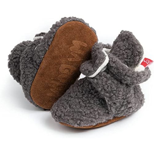 Meckior Infant Baby Boys Girls Cotton Booties Winter Fleece Warm Cozy Socks Soft Bottom Newborn Toddle First Walkers Crib Shoes with Grippers