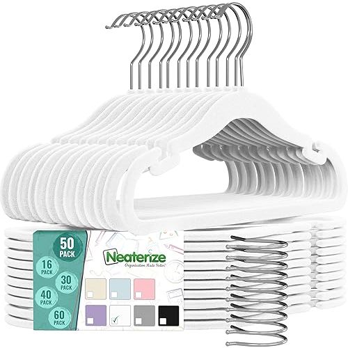 Velvet Kids Hangers 50 Pack - White Toddler Hangers with Notches, Heavy Duty Non-Slip Velvet Baby Hanger