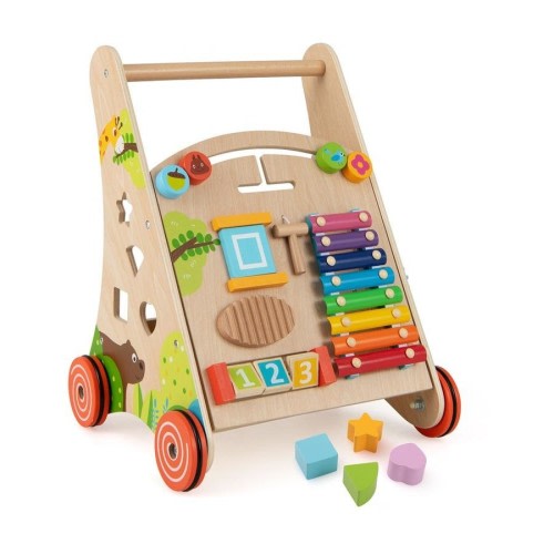 Babyjoy All-in-1 Wooden Baby Walker Sit to Stand Montessori Toy w/Storage Push & Pull Activity Walker