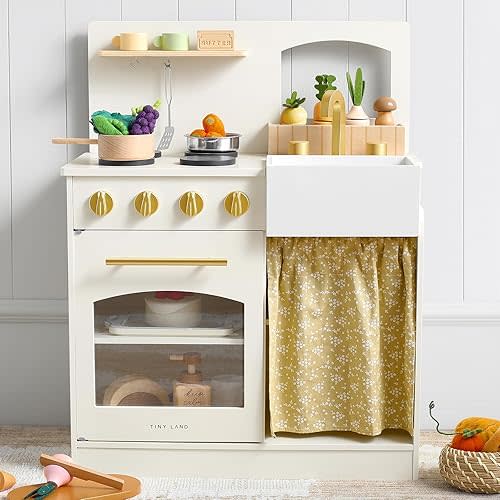 Tiny Land Play Kitchen, Kids Kitchen Playset, Toddler Kitchen with Cutting Food Set, Wooden Kitchen Sets for Kids, Best Gift for Girls and Boys