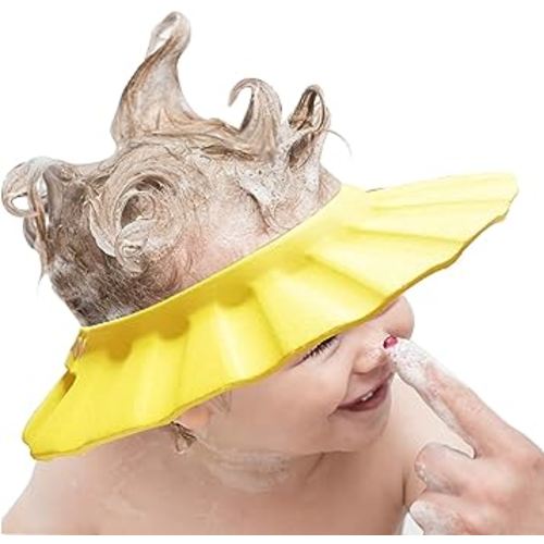 Baby Shower Cap Soft Adjustable Baby Bath Head Cap Visor for Washing Hair Shower Bathing Protection Bath Cap for Toddler, Baby, Kids, Children (Yellow)