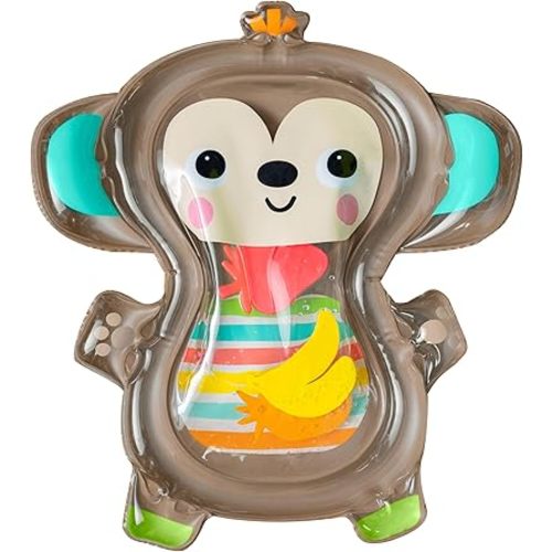 Bright Starts Hungry Monkey Tummy Time Water Mat, Baby Play Mat, Inflatable Sensory Toy for Infants Age 0-6 Months