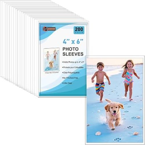 4x6 Photo Sleeves, Soft & Clear Archival Safe Protectors, 200 Pack