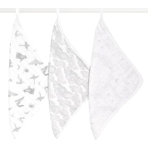 aden + anais Classic Boutique Washcloth Set, Super Soft 100% Organic Cotton, 3-Pack, Map The Stars