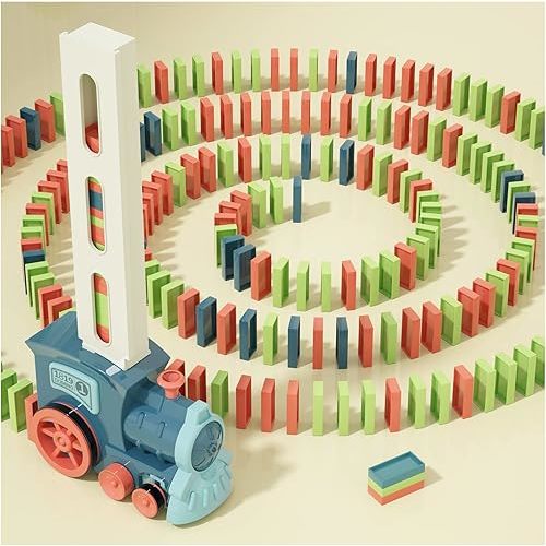 Kids Games Domino Train Toys: 180PCS Automatic Stacking Creative Game 3+ Year Old - Stem Montessori Toy for Boys 4-6 - Summer Autistic Christmas Birthday Gifts 5 6 Toddler Girls Ages 4-8