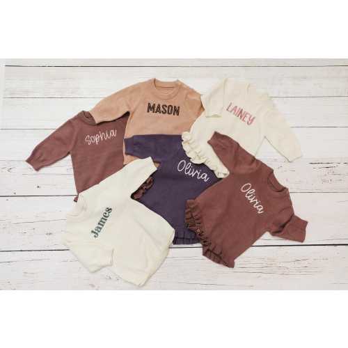 Keepsake Embroidered Knit Oversized Sweater Romper, Personalized Newborn Name Sweater Romper, Baby Infant Name, Embroidered Newborn Sweater