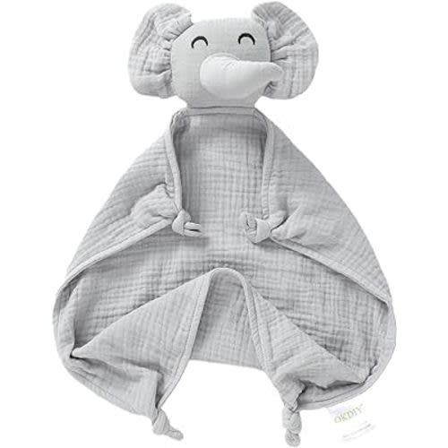 Organic Elephant Lovey,Muslin Security Blankets for Babies,Elephant Baby Stuffed Animal for Newborn,Baby Snuggle Toy,Baby Gift for Boys and Girls (Grey)