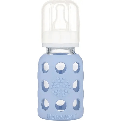 Lifefactory Glass Baby Bottle with Stage 1 Nipple and Protective Silicone Sleeve Blanket 4 Oz