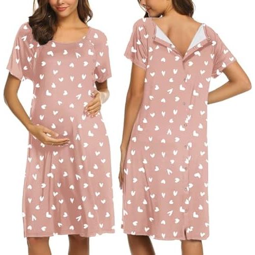 Ekouaer Women’s Nursing/Delivery/Labor/Hospital Nightdress Short Sleeve Maternity Nightgown with Button S-XXL