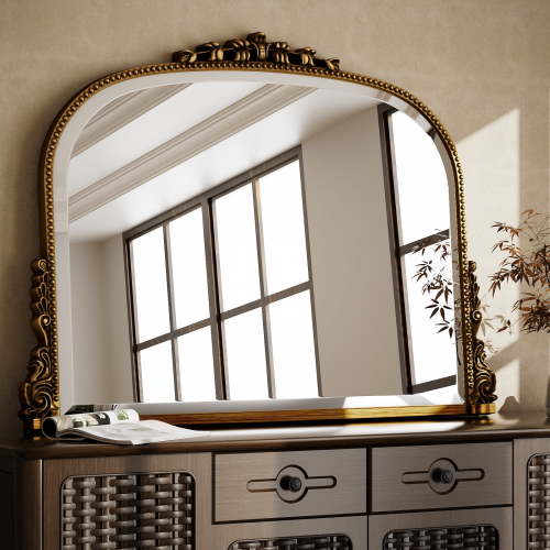Easy4Home 36"x27" Vintage Mirror Arched Decorative Wall Mirror, Antique Gold