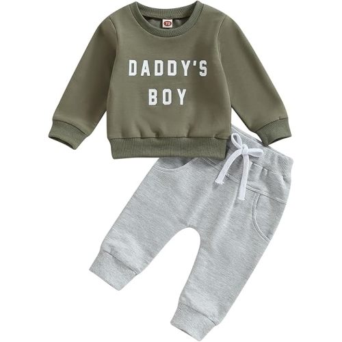 Toddler Baby Boy Outfits Newborn Infant Fall Winter Clothes Letters Sweatshirt Tops Elastic Waist Sweatpants Sets
