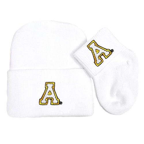 Appalachian State Mountaineer Newborn Knit Cap and Socks Baby Gift Set