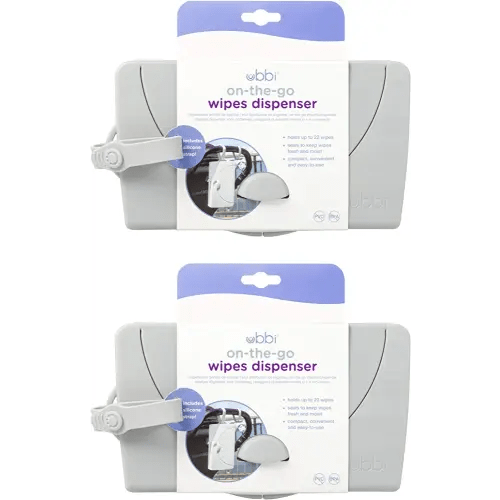 Ubbi On-the-Go Baby Wipes Dispenser, Portable Wipes Container for Travel, Diaper Bag Accessory Must Have for Newborns, Reusable Wipes Holder, Gray, Set of 2