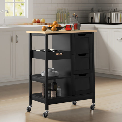 Lark Manor™ Ariayah Solid Wood Top Kitchen Island Cart with Wheels & Drawers & Reviews | Wayfair