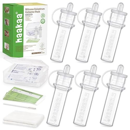 haakaa Colostrum Collector Kit Breast Milk Collector with Cotton Cloth Wipe and Storage Case, Ready-to-Use, Reusable, 4ml/6pcs